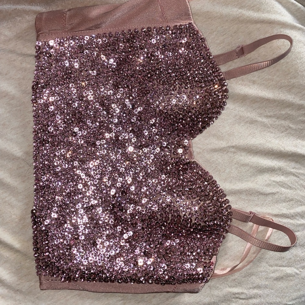 NWT Pink Windsor Rhinestone Bustier Medium Crop Top